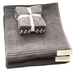 Rachel Zoe GRAY Cotton Bath Towel Set 2 Bath & 4 Washcloth New